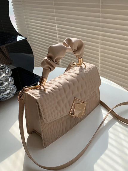 Stylish Solid Color Fold Zipper Handbag Crocodile Embossed Large Capacity