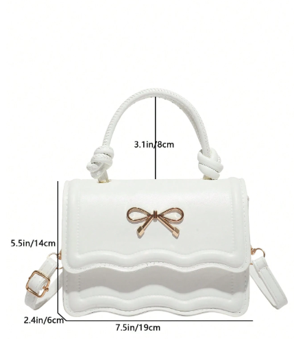 Stylish Solid Color Handbag, Casual Small Square Bag with Flap Closure and Metal Bowknot Closure