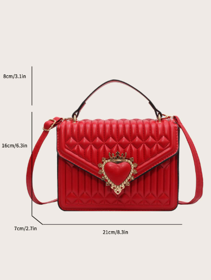 Quilted square bag with crown and heart embellishment