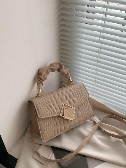 Stylish Solid Color Fold Zipper Handbag Crocodile Embossed Large Capacity