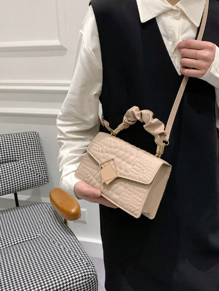 Stylish Solid Color Fold Zipper Handbag Crocodile Embossed Large Capacity